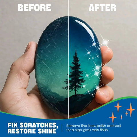Restore scratched and oxidized epoxy surfaces with a complete 3 Piece Epoxy Resin Polishing Kit shown in before and after use.