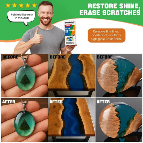 Restore scratched and oxidized epoxy surfaces with a complete 3 Piece Epoxy Resin Polishing Kit featuring before and after results.