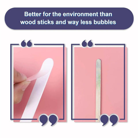 Comparison of white reusable PVC stick with wood stick; promoting Epoxy Resin Stir Sticks Set 20 PVC Mixing Sticks In 4 Colors.
