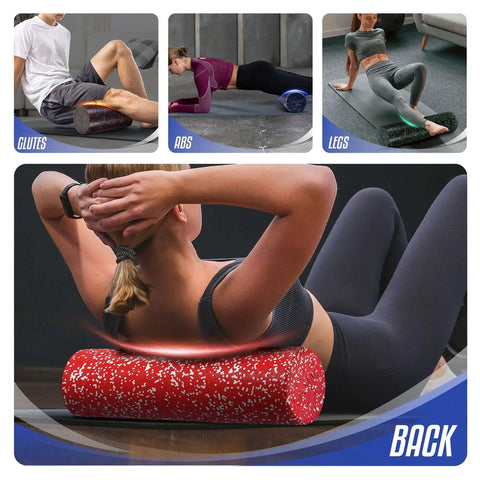 High Density EPP Round Foam Roller For Back Relief, Yoga And Pilates Training, Firm Deep Tissue Massage Tool, red speckled design