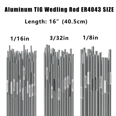 ER4043 Aluminum TIG Welding Rod Three Thirty Second Inch By Sixteen Inch 1.8 Pound Low Splatter Filler Wire sizes comparison