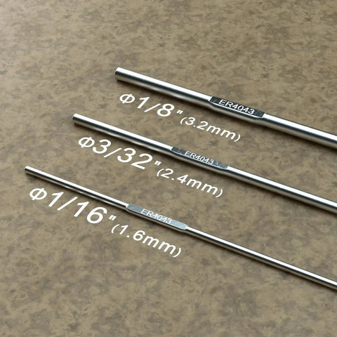 ER4043 Aluminum TIG Welding Rod Three Thirty Second Inch By Sixteen Inch 1.8 Pound Low Splatter Filler Wire displayed in sizes