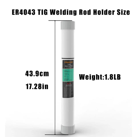 ER4043 Aluminum TIG Welding Rod Holder 17.28 inch length, 1.8 pound weight labeled for low splatter filler wire with silicon