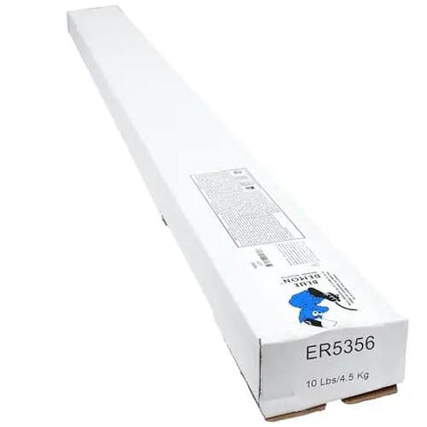 Pro Grade ER5356 Aluminum TIG Welding Rod For 5000 Series Base Metals With Salt Water Toughness Three Thirty Second Inch Diameter Thirty Six Inch Length Ten Pound Box DCEP Welding Current AWS A5 10 Certified Blue Demon box