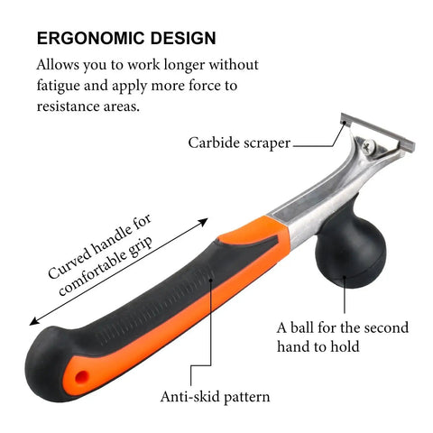 Ergonomic Carbide Scraper Tool Two And One Half Inch with non slip handle and sharp blade, featuring ergonomic design for carpentry projects.