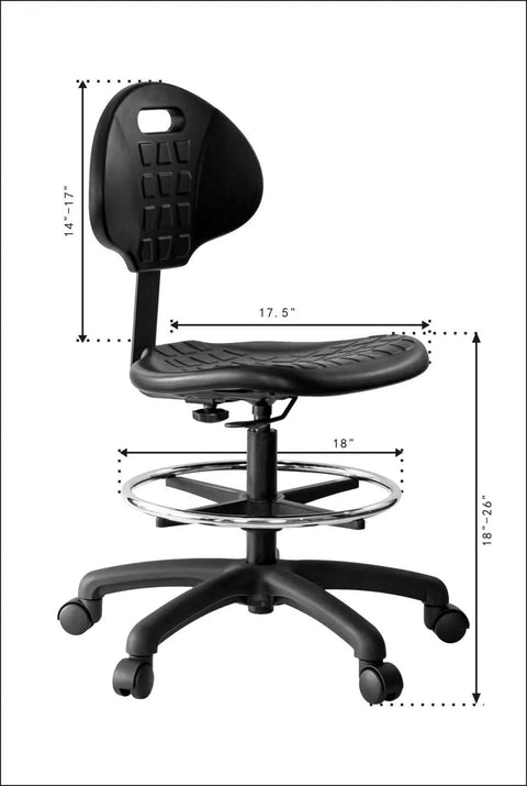 Boss Bench Height Ergonomic Chair Stool With Easy To Clean Polyurethane Seat showing height adjustment from 18 to 26 inches