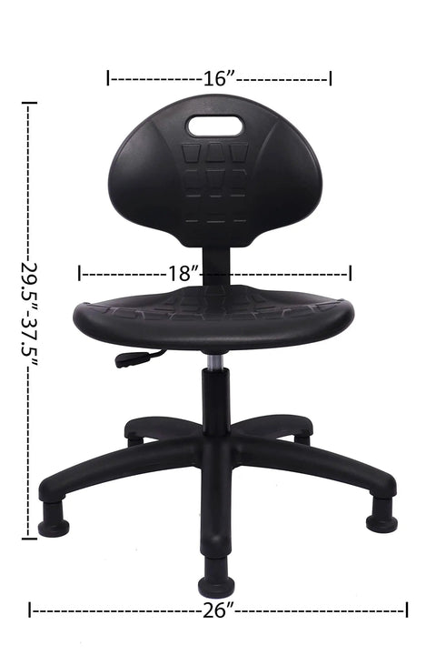 Front view of Table Height Chair Stool Deluxe Ergonomic Polyurethane Chair with 5 inch height adjustment and lumbar support.