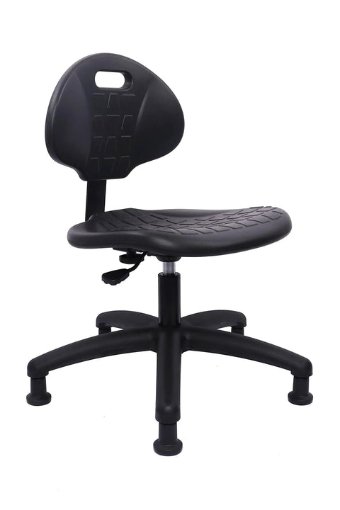 Table Height Chair Stool Deluxe Ergonomic Polyurethane Chair With 5 Inch Height Adjustment, shown with black seat and backrest.