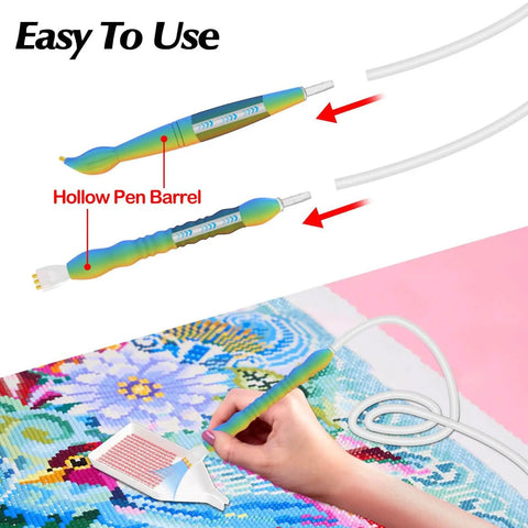 Ergonomic Vacuum Diamond Painting Pen Two Pack With Straight Tip And Angled Tip Lightweight Slick Grip For Long Crafting Sessions