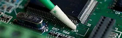 ESD Safe 3 Inch Small Pointed Foam Swab With Anti Static Polypropylene Handle cleaning an electronic circuit board
