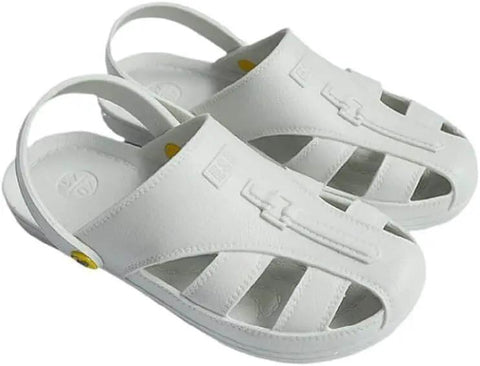 ESD Safety Sandals For Cleanroom And Electronics Work Pro Grade Anti Static Shoes With Toe Protection, Breathable, White Pair