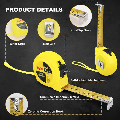2 Packs Tape Measure 25 ft /16 ft, Esydon Measuring Tape Extendable with self-locking mechanism and imperial/metric scale
