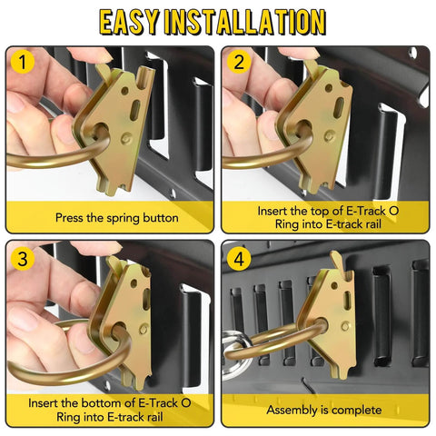 Heavy Duty Steel E Track O Ring Tie Down Anchors 20 Pack for Keeping Gear Locked Down in Enclosed Trailers Demonstration