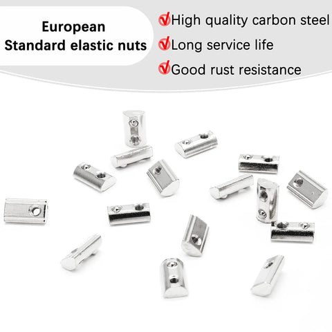 24 Pack Roll In Spring Loaded M8 T Nuts For 4040 Aluminum Extrusion, Half Round Roll In T Slot Nuts scattered on white surface