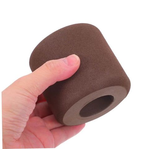 Hand holding a brown EVA door clamp from 3 Pack EVA Door Clamps And Door Stops For Finger Pinch Guard And Anti Slam Edge Protector, No Tools Required Installation, Easy Setup Door Stopper Kit For Home Office Apartment Doors