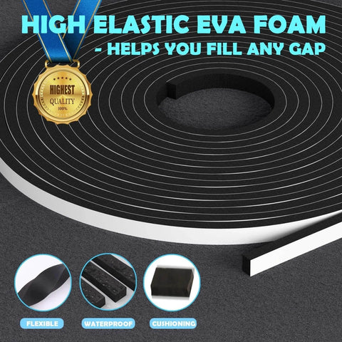 Close-up of 33FT EVA Weather Stripping Door Seal Foam Tape with Adhesive Foam Sealing Strip, showcasing flexibility and waterproof features.