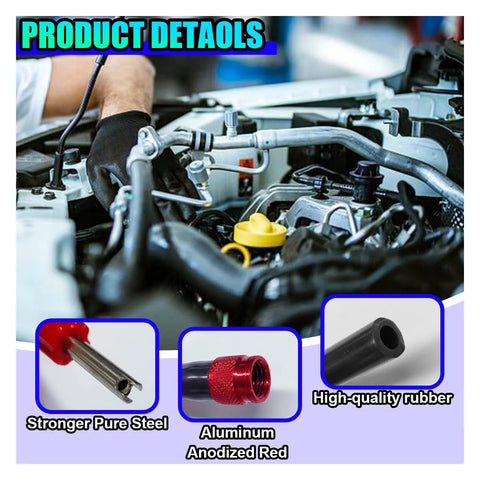 ZIMISI EVAP service port adapter kit with valve removal tool; red anodized aluminum adapter, steel tip, rubber hose.
