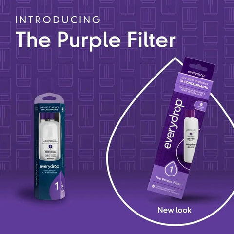 Water Filter 1 EDR1RXD1 For Refrigerator, Compatible With Whirlpool Maytag Amana, Purple Pack with packaging and new look