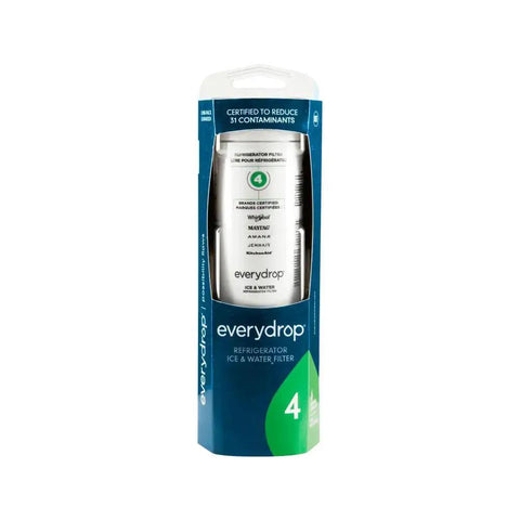 Front view of Ice And Water Refrigerator Filter 4 EDR4RXD1 Single Pack for Whirlpool Maytag Amana KitchenAid Jenn Air in packaging