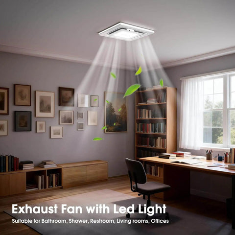 Super Quiet Ceiling Mount Bath Exhaust Fan With Light 110 CFM 1 Sones 4 Inch Duct Shower Vent And LED Light installed in room