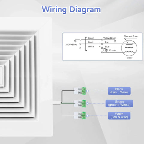 Ultra Quiet Bathroom Ceiling Exhaust Fan For Home Use 110 CFM 1.0 Sones 40 dB Fits 9.1 By 9.1 Inch Housing wiring diagram