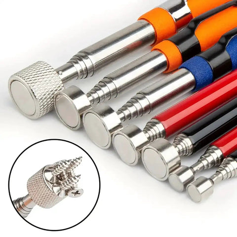 Extendable Magnetic Pick Up Tool Telescoping Magnet Stick With 2 To 20 Pound Lifting Capacity Durable Metal Body And 7 To 30 Inch Reach For Retrieving Metal Objects From Tight Spots In Garages Workshops And Automotive Spaces Orange Finish, multiple tools shown