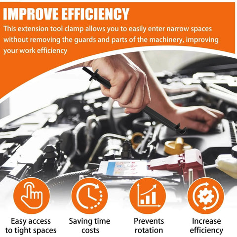 Extension Clamp Wrench Extender Tool in use under car hood with visible hand demonstrating reach in tight spaces.