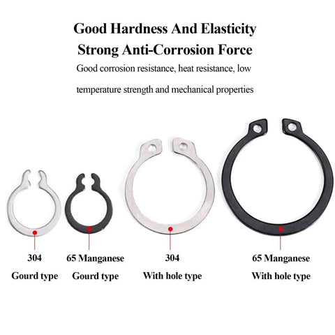 External Retaining Rings Set 200 Pcs 5mm 6mm 7mm 8mm 9mm C Clips Circlips Workhorse Heavy Duty 65Mn Manganese Steel Black Plated