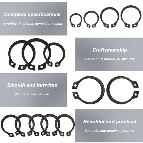 External Retaining Ring Set C Clips Circlip Kit 10 Pcs 40 To 48 Mm 65Mn Alloy Steel Snap Rings With Oxidized Black Finish displayed