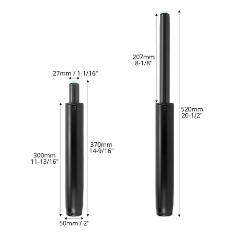 Extra Long Gas Lift Cylinder Replacement For Drafting Chairs And Bar Stools With 7.6 Inch Stroke, 1000 Lb Capacity, Class 4 Black