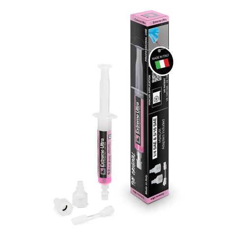 ERRECOM Extreme Ultra A/C leak-stop cartridge with pink label, 0.2 fl oz, includes 1/4 and 5/16 SAE adapters, front view