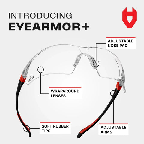 Anti Fog Clear Safety Glasses With Wraparound Lenses And ANSI Z87 Certification, showing adjustable features and wraparound design.