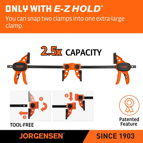 Six Inch Bar Clamps For Woodworking Four Pack With One Hand Light Duty EZ Hold Spreader Clamp 200 Lbs Capacity Versatile Easy To Use Design For Precise Positioning Quick Adjustments And Strong Glue Ups Jorgensen