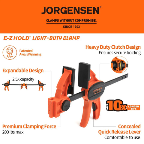 Six Inch Bar Clamps For Woodworking Four Pack With One Hand Light Duty EZ Hold Spreader Clamp 200 Lbs Capacity Versatile Design