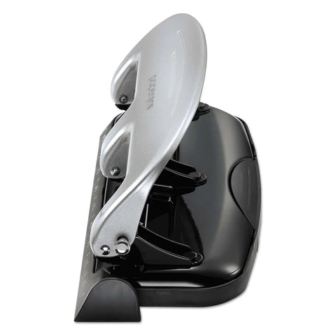 Side view of EZ Squeeze 3 Hole Punch 20 Sheet Capacity No Jam Technology Reduced Effort Metal Body with Integrated Ruler