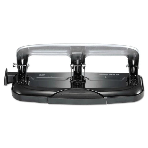 EZ Squeeze 3 Hole Punch 20 Sheet Capacity No Jam Technology Reduced Effort Metal Body Integrated Ruler, front view