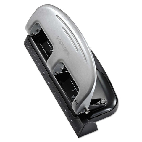 EZ Squeeze 3 Hole Punch 20 Sheet Capacity No Jam Technology with Metal Body and Integrated Ruler, side view