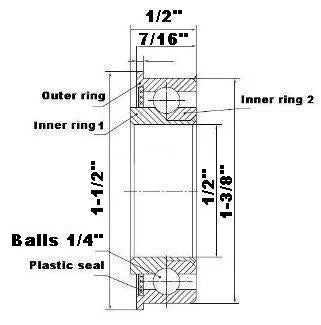 F1644 Flanged Full Complement Bearing 1/2" x 1-3/8 x 1/2 inch - VXB Ball Bearings