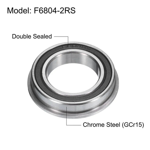 Flanged Ball Bearing F6804-2RS 20x32x7mm Double Sealed Chrome Steel Bearing With Flange for Rugged Projects, GCr15 Races in packaging.