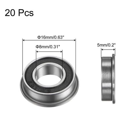 F688-2RS Flanged Ball Bearing 8x16x5mm Chrome Steel GCr15 Double Sealed ABEC 1 Precision Bearing Pack Of 20 dimensions diagram