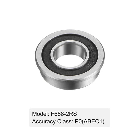 F688-2RS flanged ball bearing 8x16x5mm chrome steel GCr15 double sealed ABEC 1 precision for motors and robotics, front view