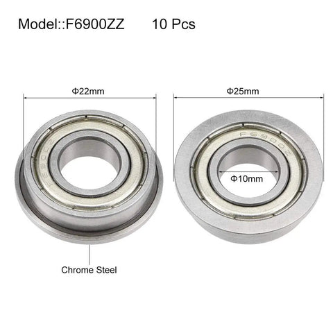 Durable Flanged Ball Bearing F6900ZZ 10mm By 22mm By 6mm Double Shield Chrome Steel Deep Groove Bearing 10 Pack