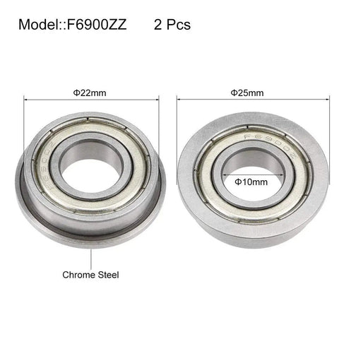F6900ZZ Flanged Ball Bearing 10x22x6mm Shielded Chrome Steel GCr15 with Dual Shielding, flange diameter 25mm, ABEC1, 2pcs