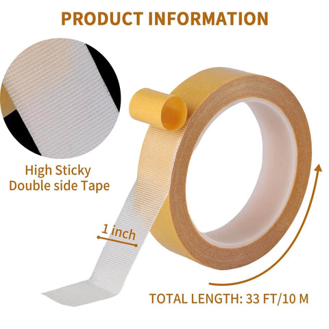 Heavy Duty Double Sided Fabric Tape 1 Inch By 33 Feet Sticky As Heck Carpet And Rug Tape shown in roll form with fabric texture visible.