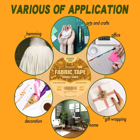 Various applications of Sticky Double Sided Fabric Tape For Clothes And Leather Quick Hemming And Alterations No Sew Or Ironing Needed