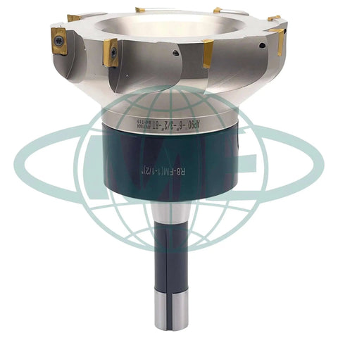 Six Inch 90 Degree Indexable Face Mill With R8 Arbor And Eight APKT1604 Inserts Included For Steel Cutting, side view