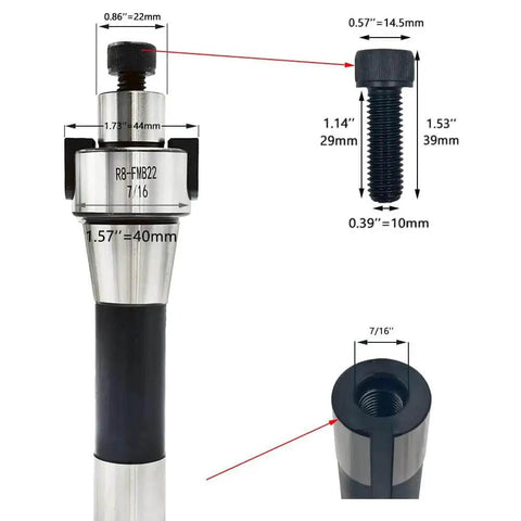Face Mill Cutter Holder For MFWN9050R 22 4T And R8 FMB22 7 16 Inch Blade Set, measurements and bolt details shown