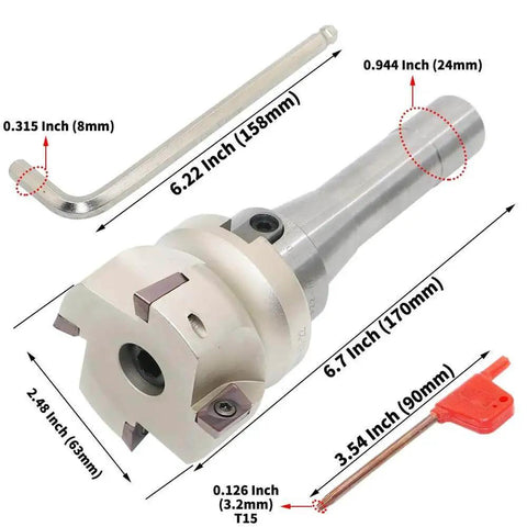 Face Milling Cutter Holder 90 Degree Tooling For Rough Milling And Step Milling On Milling Machines 2.48 Inch Diameter