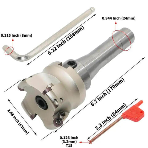 Pro Grade 2.5 Inch Face Milling Cutter Holder EMR 5R 63MM CNC End Milling Cutter With R8-FMB22 Shank and carbide inserts