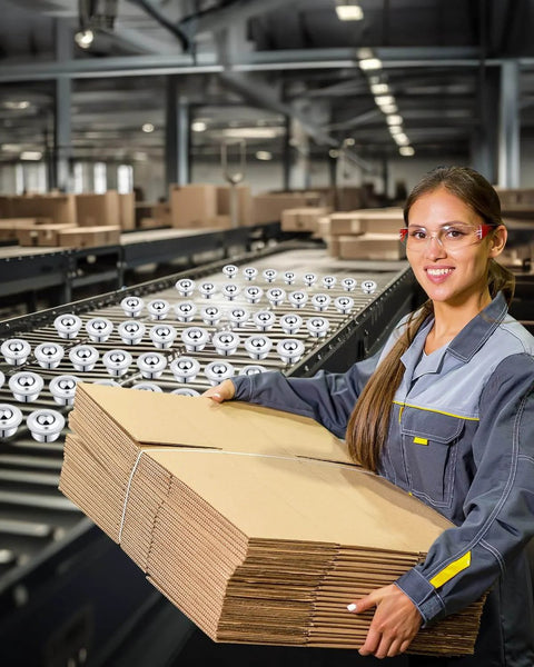 5/8" Roller Ball Transfer Bearing, 120PCS CY-15H Carbon Steel Ball Bearing Rollers on conveyor with worker holding boxes